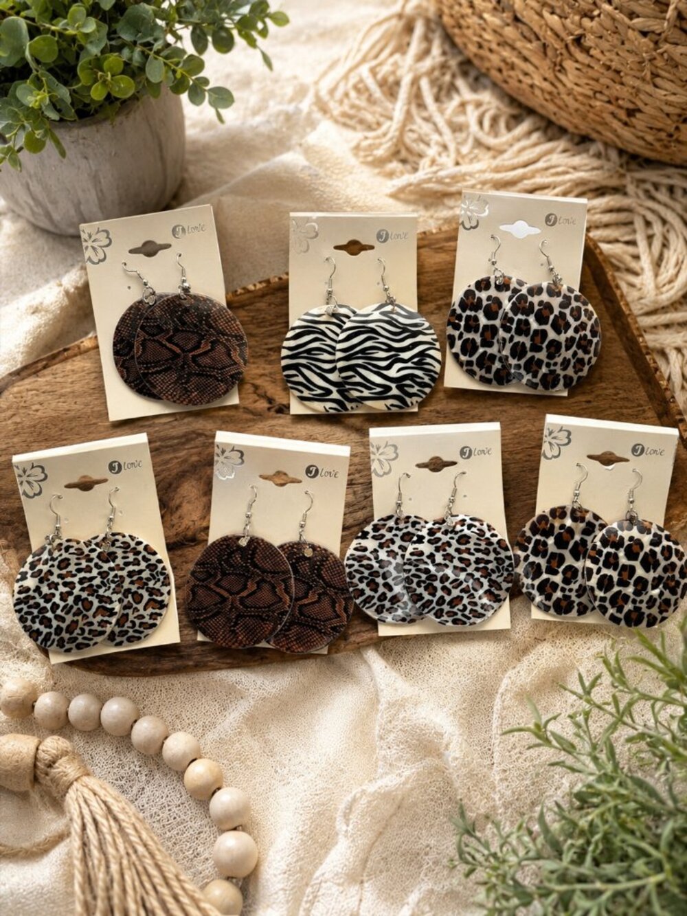 NWT Animal Print Earrings Set of 7 Snake Zebra Leopard Boho Y2K Lightweight